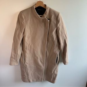 ZARA Woman Coat Jacket Tan Asymmetrical Zipper Small